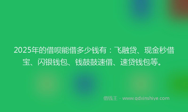 2025年的借呗能借多少钱有：飞融贷、现金秒借宝、闪银钱包、钱鼓鼓速借、速贷钱包等。