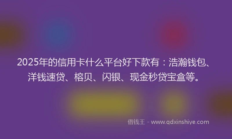 2025年的信用卡什么平台好下款有：浩瀚钱包、洋钱速贷、榕贝、闪银、现金秒贷宝盒等。