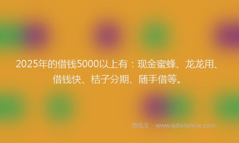 2025年的借钱5000以上有：现金蜜蜂、龙龙用、借钱快、桔子分期、随手借等。