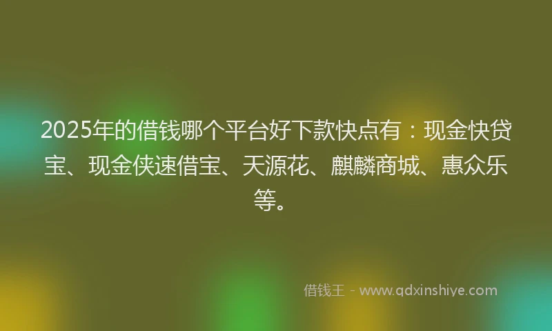 2025年的借钱哪个平台好下款快点有：现金快贷宝、现金侠速借宝、天源花、麒麟商城、惠众乐等。