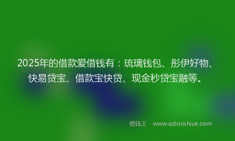 2025年的借款爱借钱有：琉璃钱包、彤伊好物、快易贷宝、借款宝快贷、现金秒贷宝融等。
