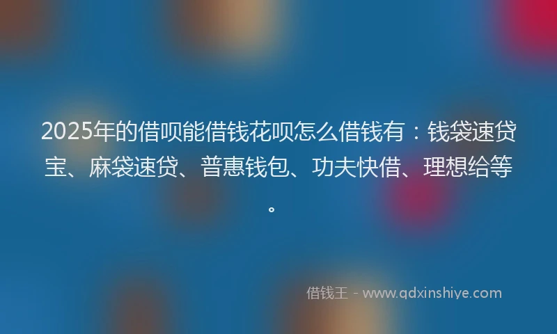 2025年的借呗能借钱花呗怎么借钱有:钱袋速贷宝、麻袋速贷、普惠钱包、功夫快借、理想给等。
