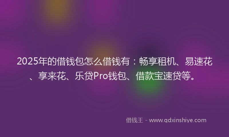 2025年的借钱包怎么借钱有：畅享租机、易速花、享来花、乐贷Pro钱包、借款宝速贷等。