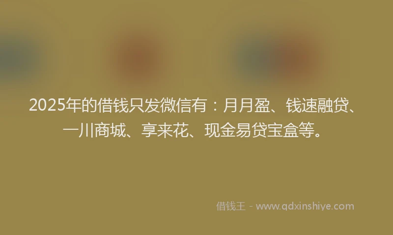 2025年的借钱只发微信有：月月盈、钱速融贷、一川商城、享来花、现金易贷宝盒等。
