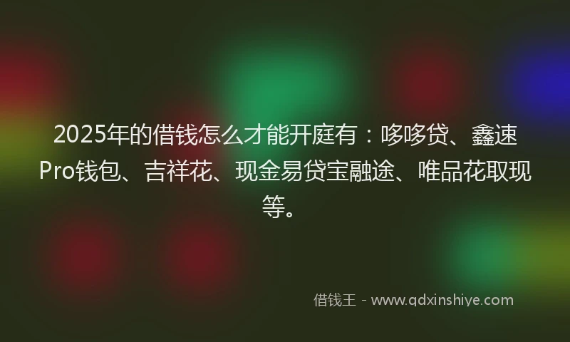 2025年的借钱怎么才能开庭有：哆哆贷、鑫速Pro钱包、吉祥花、现金易贷宝融途、唯品花取现等。