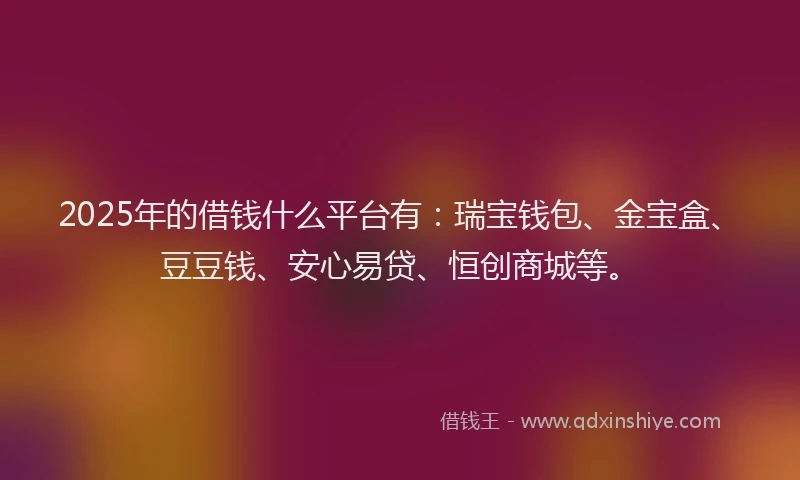 2025年的借钱什么平台有:瑞宝钱包、金宝盒、豆豆钱、安心易贷、恒创商城等。