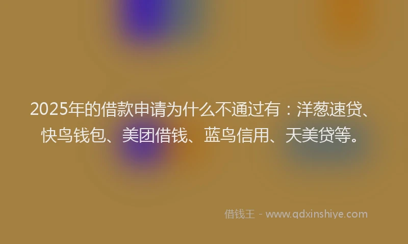 2025年的借款申请为什么不通过有：洋葱速贷、快鸟钱包、美团借钱、蓝鸟信用、天美贷等。