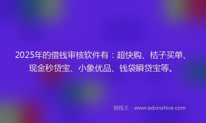 2025年的借钱审核软件有：超快购、桔子买单、现金秒贷宝、小象优品、钱袋瞬贷宝等。