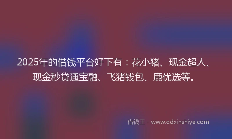 2025年的借钱平台好下有：花小猪、现金超人、现金秒贷通宝融、飞猪钱包、鹿优选等。