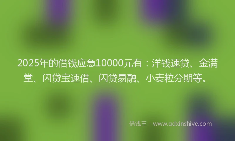 2025年的借钱应急10000元有:洋钱速贷、金满堂、闪贷宝速借、闪贷易融、小麦粒分期等。