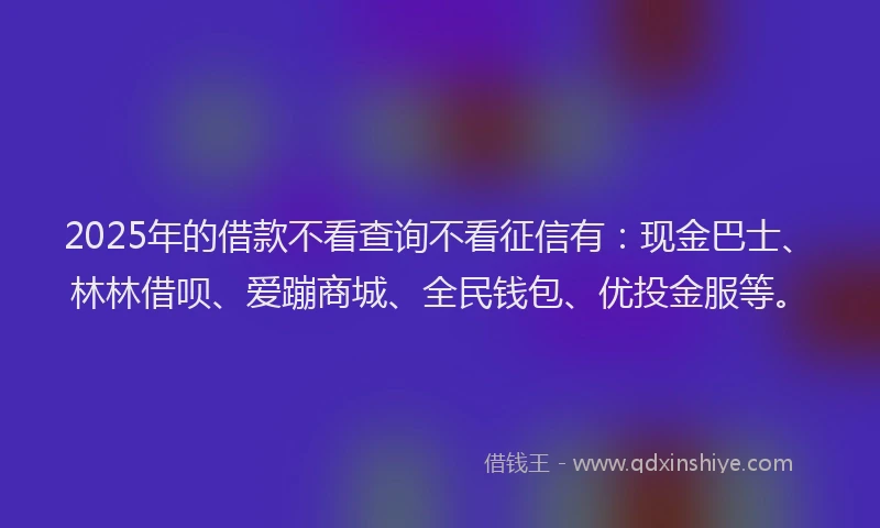 2025年的借款不看查询不看征信有：现金巴士、林林借呗、爱蹦商城、全民钱包、优投金服等。