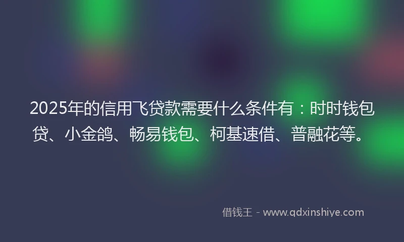 2025年的信用飞贷款需要什么条件有：时时钱包贷、小金鸽、畅易钱包、柯基速借、普融花等。
