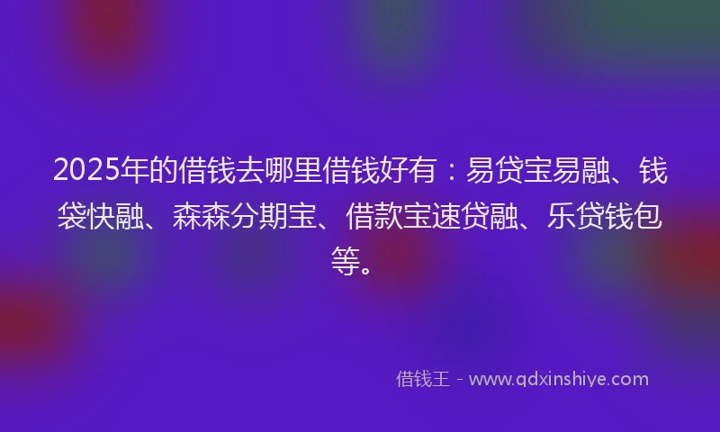 2025年的借钱去哪里借钱好有：易贷宝易融、钱袋快融、森森分期宝、借款宝速贷融、乐贷钱包等。