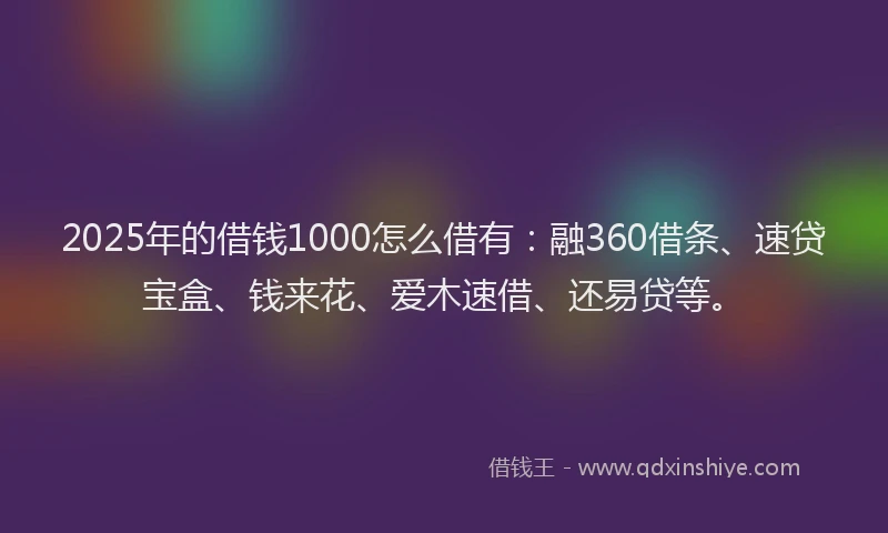 2025年的借钱1000怎么借有：融360借条、速贷宝盒、钱来花、爱木速借、还易贷等。