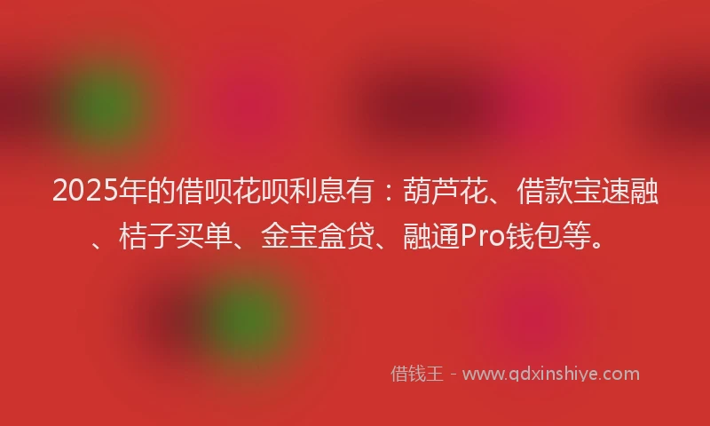 2025年的借呗花呗利息有：葫芦花、借款宝速融、桔子买单、金宝盒贷、融通Pro钱包等。