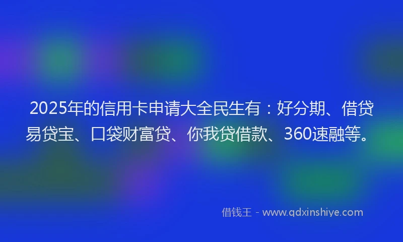 2025年的信用卡申请大全民生有：好分期、借贷易贷宝、口袋财富贷、你我贷借款、360速融等。