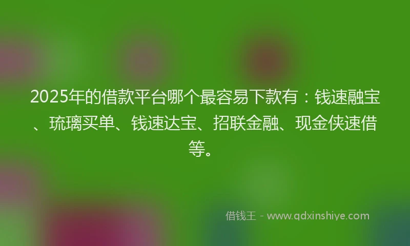 2025年的借款平台哪个最容易下款有：钱速融宝、琉璃买单、钱速达宝、招联金融、现金侠速借等。