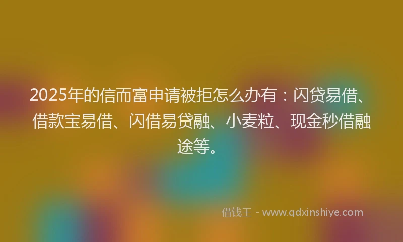 2025年的信而富申请被拒怎么办有：闪贷易借、借款宝易借、闪借易贷融、小麦粒、现金秒借融途等。