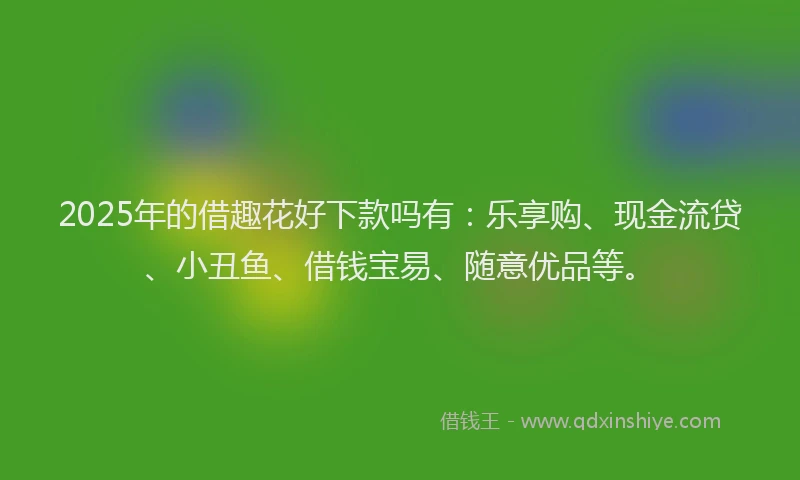 2025年的借趣花好下款吗有：乐享购、现金流贷、小丑鱼、借钱宝易、随意优品等。