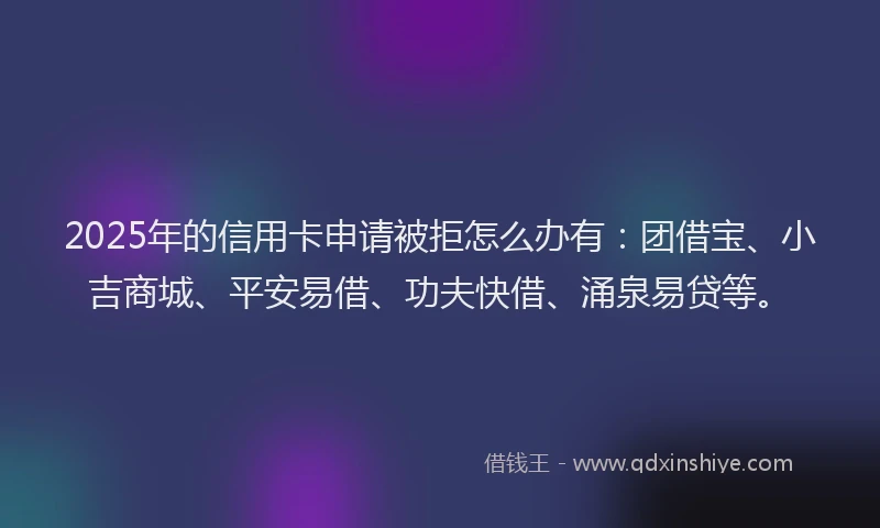 2025年的信用卡申请被拒怎么办有:团借宝、小吉商城、平安易借、功夫快借、涌泉易贷等。