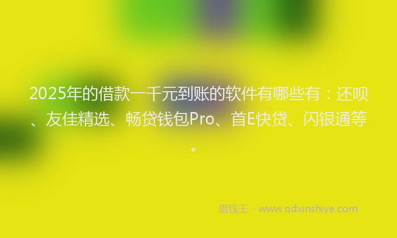 2025年的借款一千元到账的软件有哪些有：还呗、友佳精选、畅贷钱包Pro、首E快贷、闪银通等。