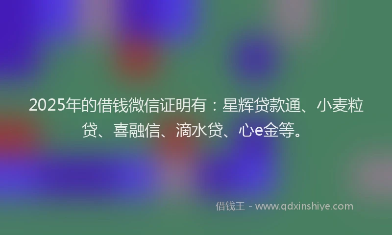 2025年的借钱微信证明有：星辉贷款通、小麦粒贷、喜融信、滴水贷、心e金等。