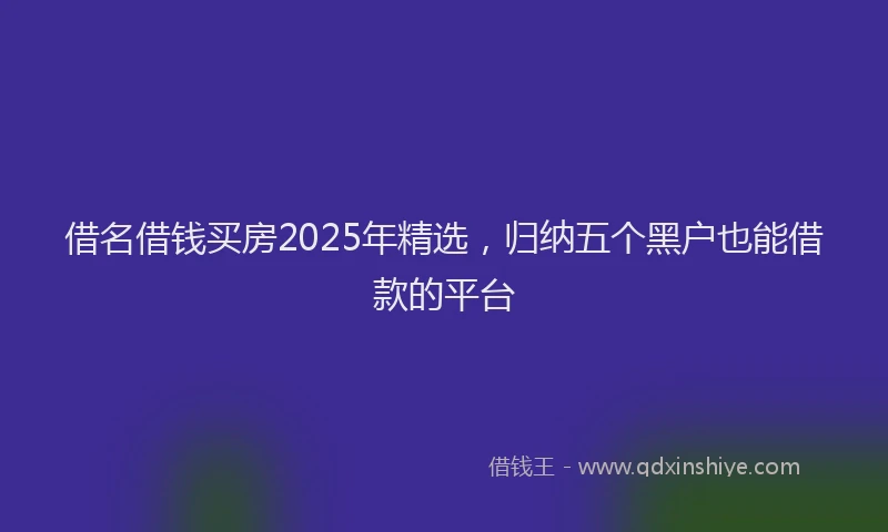 借名借钱买房2025年精选，归纳五个黑户也能借款的平台