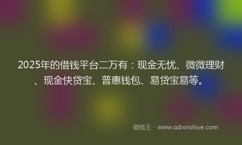 2025年的借钱平台二万有：现金无忧、微微理财、现金快贷宝、普惠钱包、易贷宝易等。