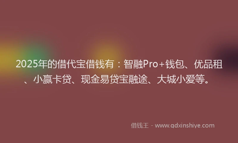 2025年的借代宝借钱有：智融Pro+钱包、优品租、小赢卡贷、现金易贷宝融途、大城小爱等。