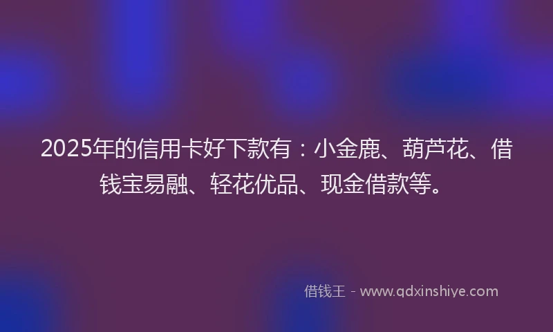 2025年的信用卡好下款有：小金鹿、葫芦花、借钱宝易融、轻花优品、现金借款等。