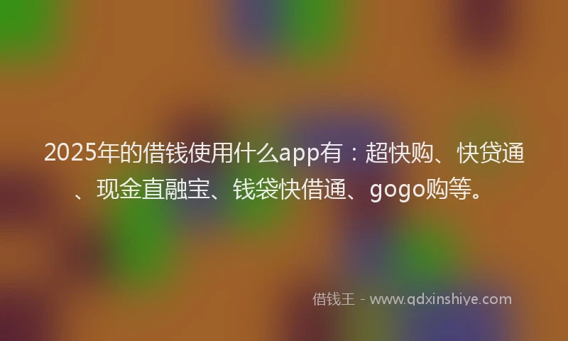 2025年的借钱使用什么app有：超快购、快贷通、现金直融宝、钱袋快借通、gogo购等。