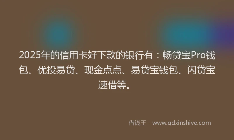 2025年的信用卡好下款的银行有：畅贷宝Pro钱包、优投易贷、现金点点、易贷宝钱包、闪贷宝速借等。