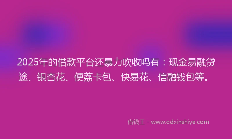 2025年的借款平台还暴力吹收吗有：现金易融贷途、银杏花、便荔卡包、快易花、信融钱包等。