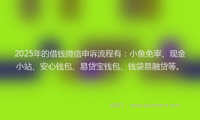 2025年的借钱微信申诉流程有：小鱼免审、现金小站、安心钱包、易贷宝钱包、钱袋易融贷等。