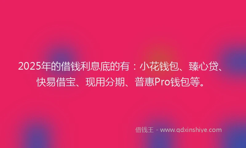 2025年的借钱利息底的有：小花钱包、臻心贷、快易借宝、现用分期、普惠Pro钱包等。