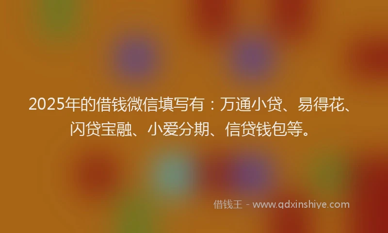 2025年的借钱微信填写有：万通小贷、易得花、闪贷宝融、小爱分期、信贷钱包等。