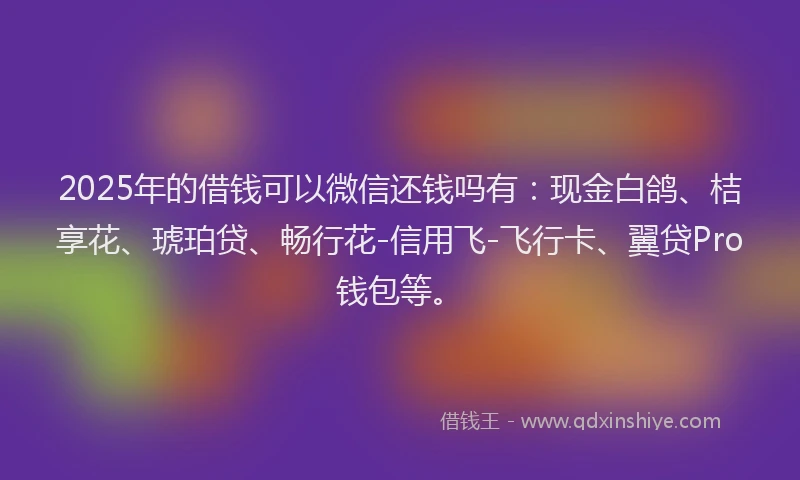 2025年的借钱可以微信还钱吗有：现金白鸽、桔享花、琥珀贷、畅行花-信用飞-飞行卡、翼贷Pro钱包等。