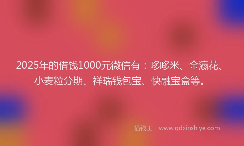 2025年的借钱1000元微信有:哆哆米、金瀛花、小麦粒分期、祥瑞钱包宝、快融宝盒等。