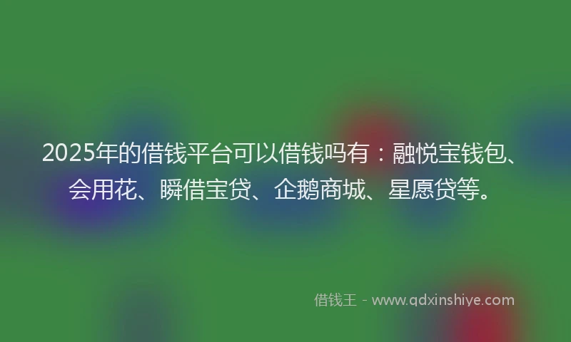 2025年的借钱平台可以借钱吗有：融悦宝钱包、会用花、瞬借宝贷、企鹅商城、星愿贷等。