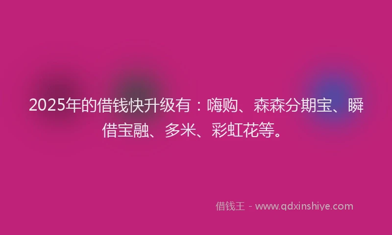 2025年的借钱快升级有：嗨购、森森分期宝、瞬借宝融、多米、彩虹花等。