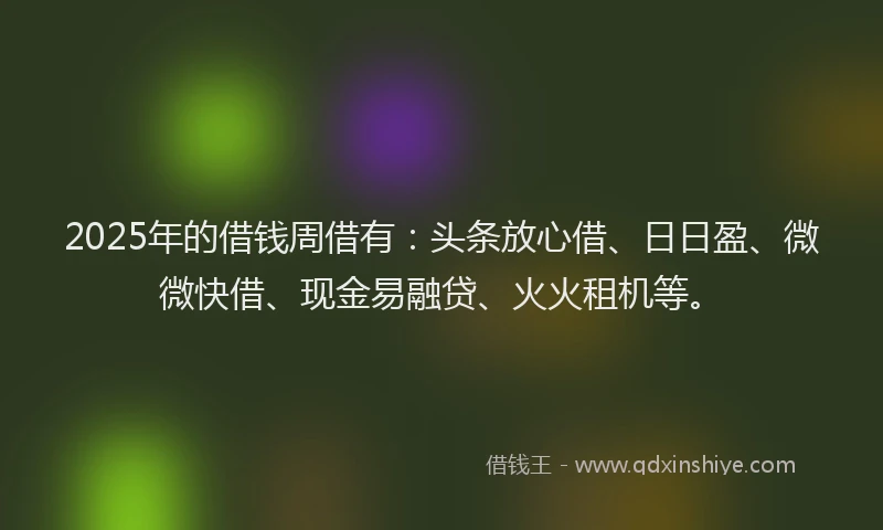 2025年的借钱周借有：头条放心借、日日盈、微微快借、现金易融贷、火火租机等。