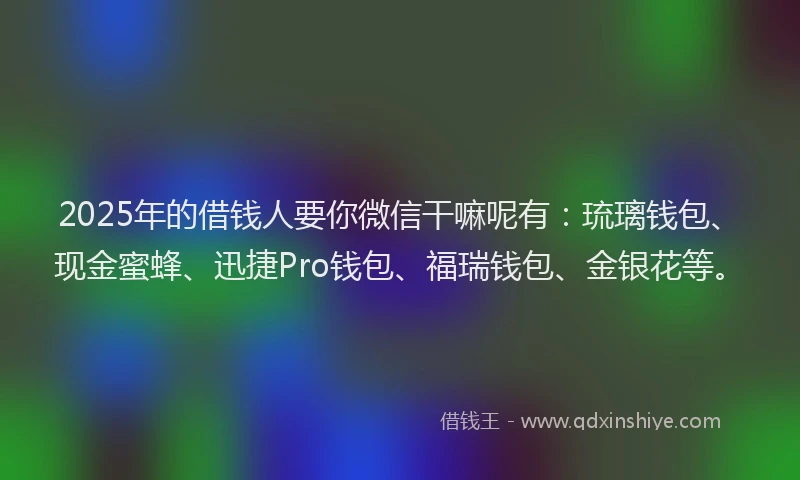 2025年的借钱人要你微信干嘛呢有：琉璃钱包、现金蜜蜂、迅捷Pro钱包、福瑞钱包、金银花等。