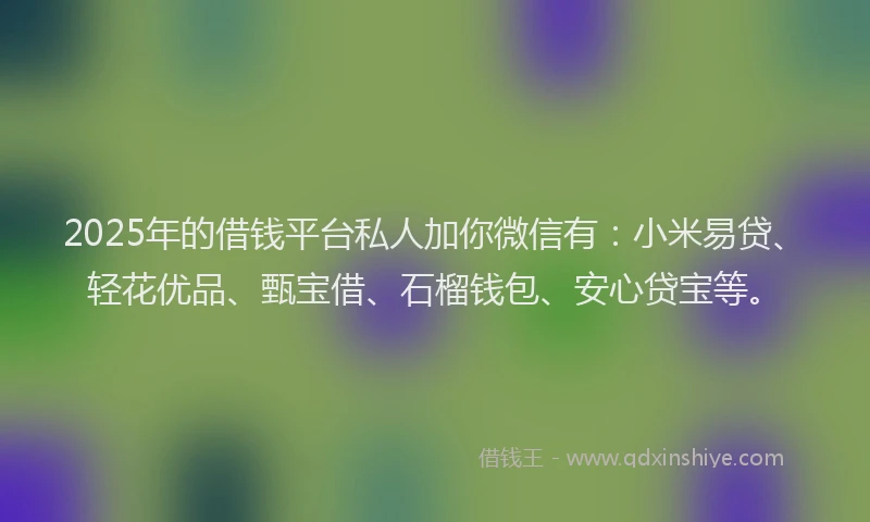 2025年的借钱平台私人加你微信有：小米易贷、轻花优品、甄宝借、石榴钱包、安心贷宝等。