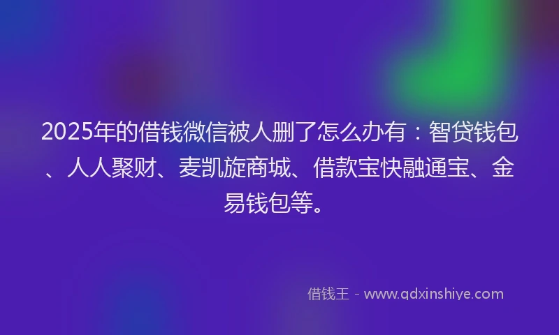 2025年的借钱微信被人删了怎么办有：智贷钱包、人人聚财、麦凯旋商城、借款宝快融通宝、金易钱包等。