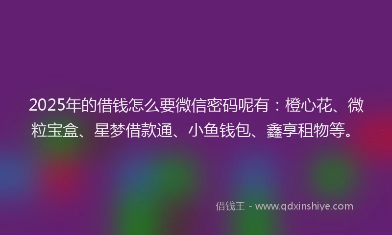 2025年的借钱怎么要微信密码呢有：橙心花、微粒宝盒、星梦借款通、小鱼钱包、鑫享租物等。