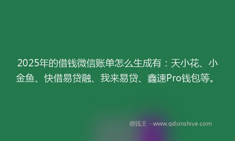 2025年的借钱微信账单怎么生成有：天小花、小金鱼、快借易贷融、我来易贷、鑫速Pro钱包等。