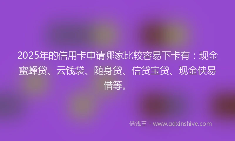 2025年的信用卡申请哪家比较容易下卡有：现金蜜蜂贷、云钱袋、随身贷、信贷宝贷、现金侠易借等。