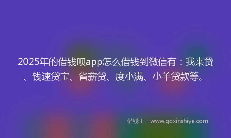 2025年的借钱呗app怎么借钱到微信有：我来贷、钱速贷宝、省薪贷、度小满、小羊贷款等。