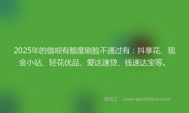2025年的借呗有额度刷脸不通过有:抖享花、现金小站、轻花优品、爱达速贷、钱速达宝等。