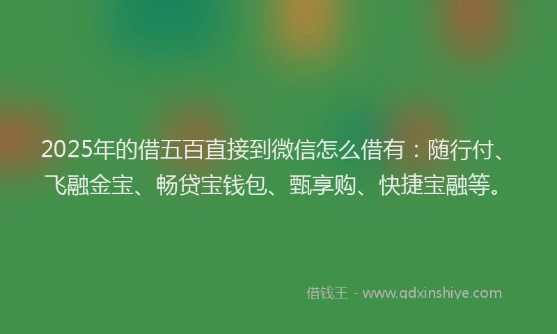 2025年的借五百直接到微信怎么借有：随行付、飞融金宝、畅贷宝钱包、甄享购、快捷宝融等。